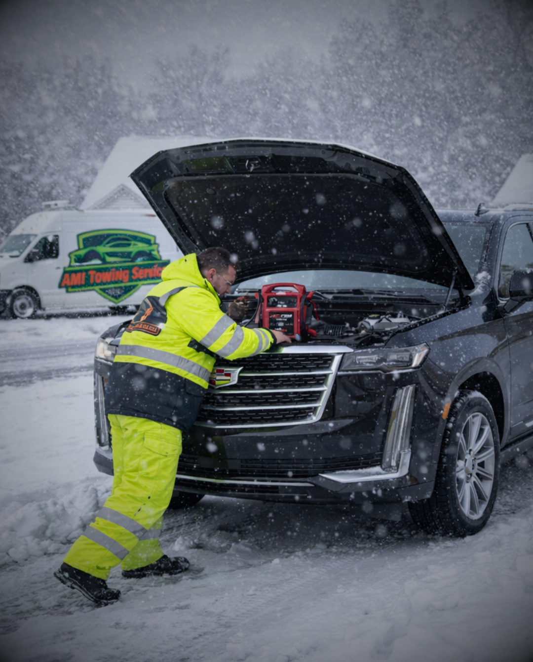 Mobile battery jump start service from AMI Towing near Rogers, Minnesota and the Twin Cities