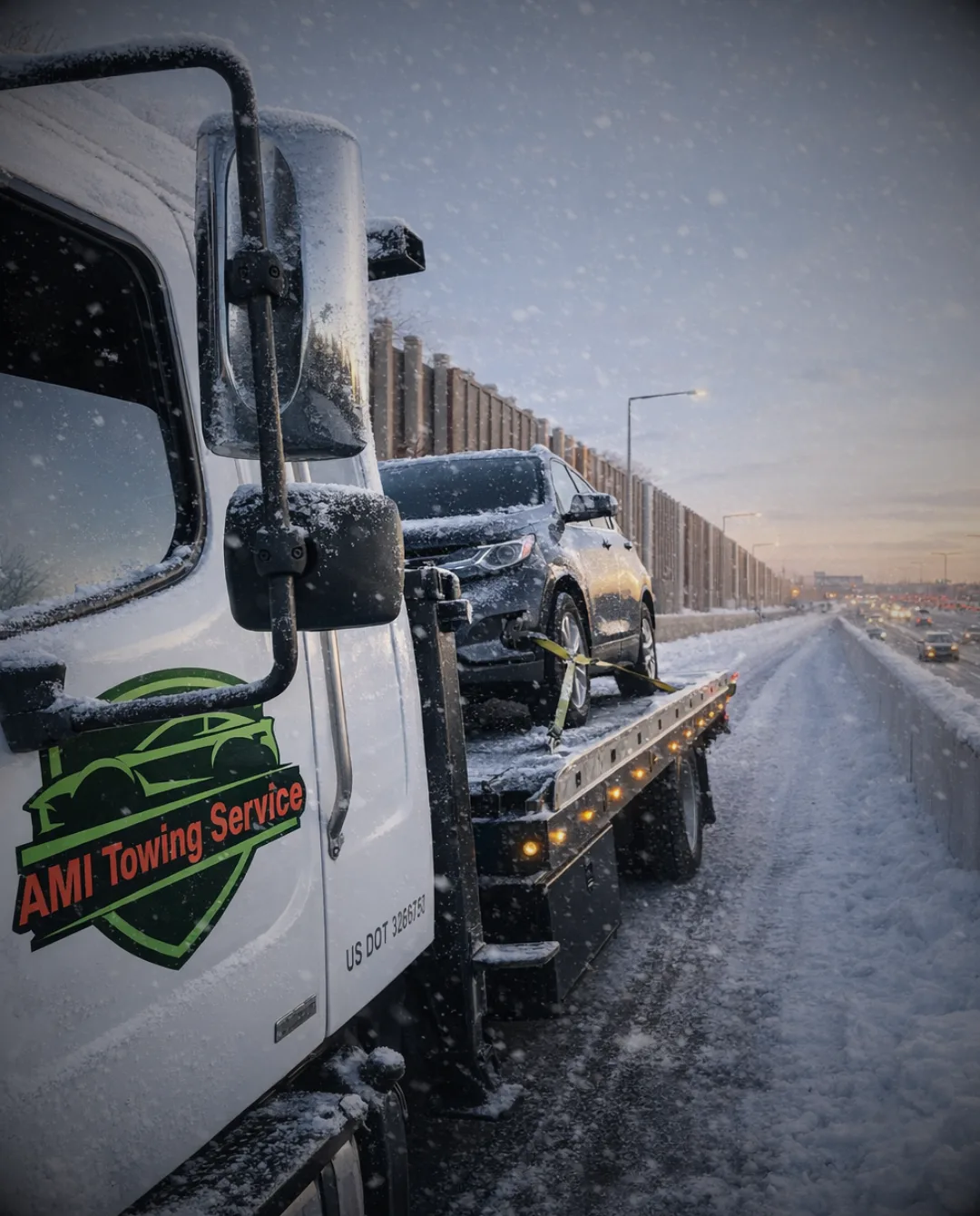 Light-duty tow truck from AMI Towing Service in the Rogers and Twin Cities area